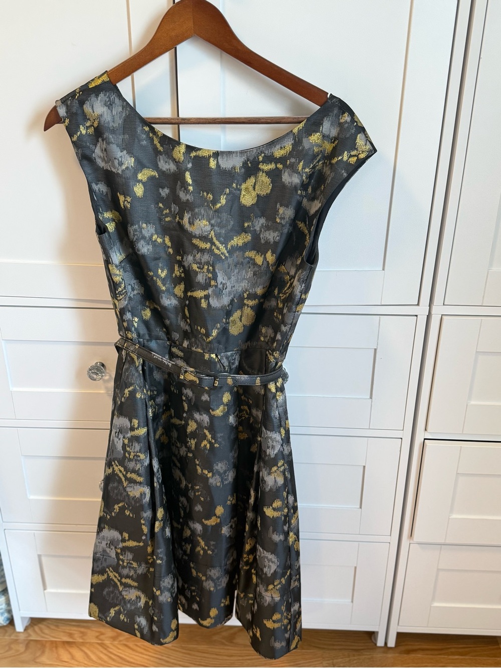 Eliza J Charcoal and Gold Floral-Print Midi Dress